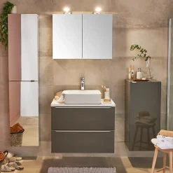 GoodHome Meuble sous vasque suspendu gris taupe brillant l.100 x H.60 x P.45 cm, Imandra