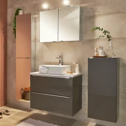 GoodHome Meuble sous vasque suspendu gris taupe brillant l.100 x H.60 x P.45 cm, Imandra