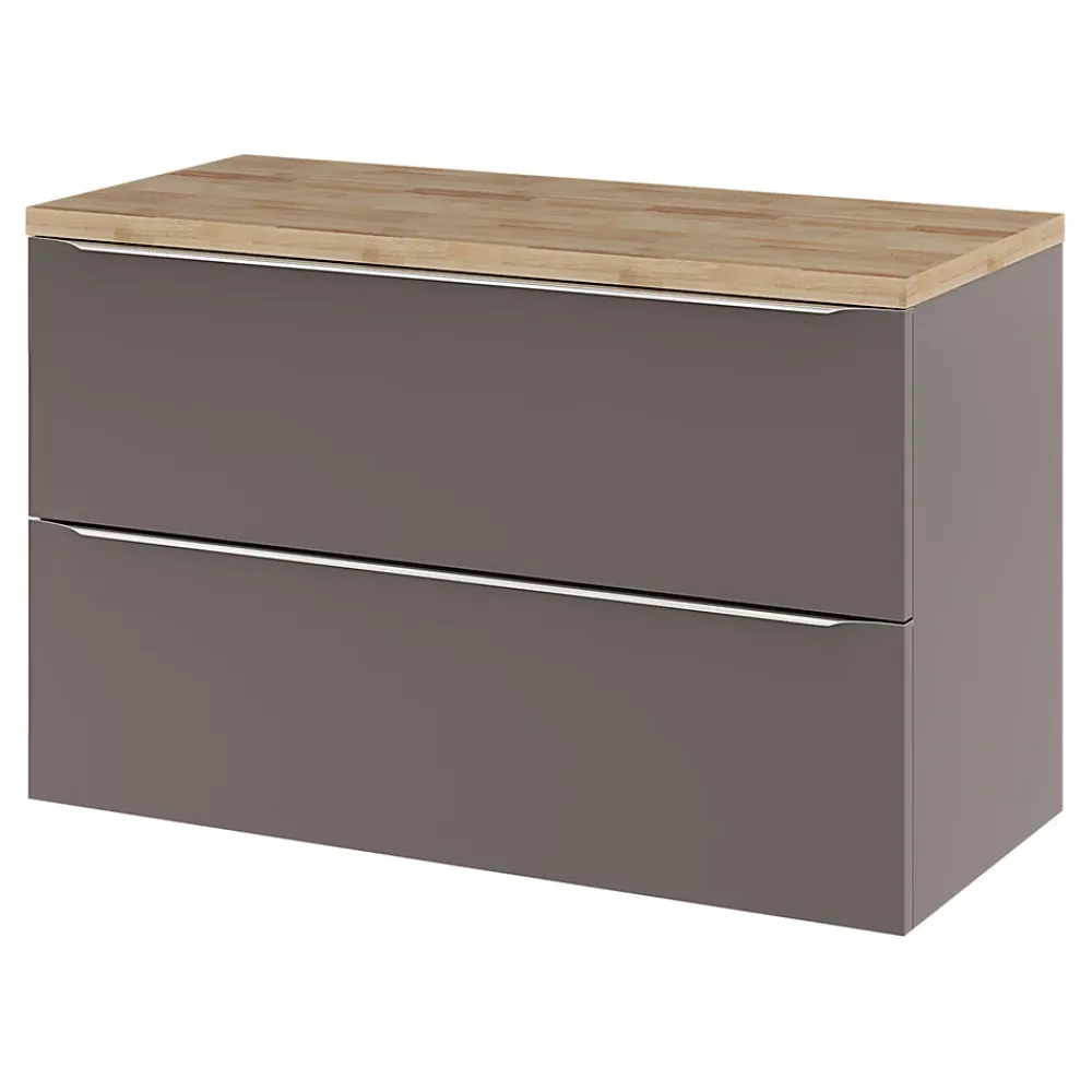GoodHome Meuble sous vasque suspendu gris taupe brillant l.100 x H.60 x P.45 cm, Imandra