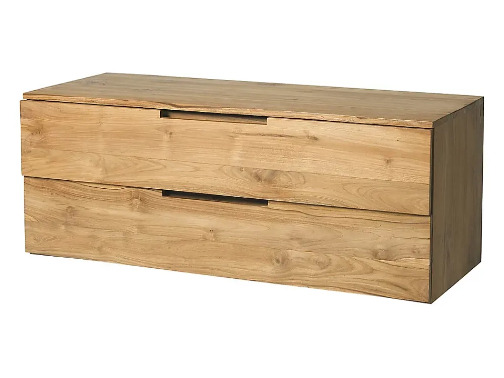 Vente-unique Meuble sous vasque suspendu en teck clair - 2 tiroirs - 115 cm - BIMBING