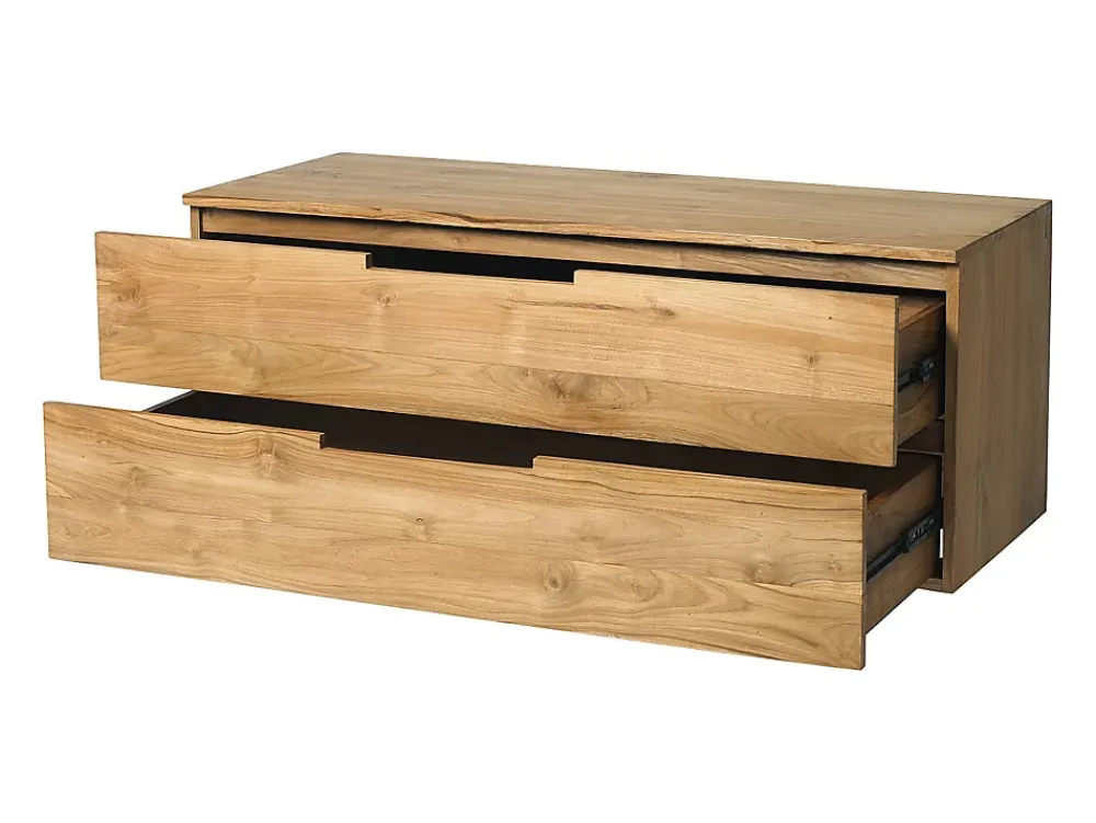 Vente-unique Meuble sous vasque suspendu en teck clair - 2 tiroirs - 115 cm - BIMBING