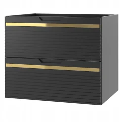 Furnidea Meuble sous vasque suspendu VESPER noir 60 cm - bande décorative dorée