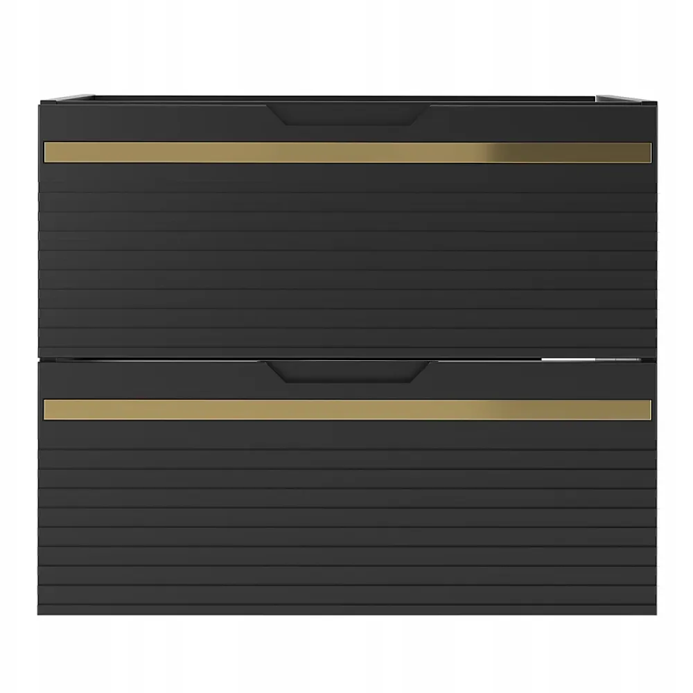 Furnidea Meuble sous vasque suspendu VESPER noir 60 cm - bande décorative dorée