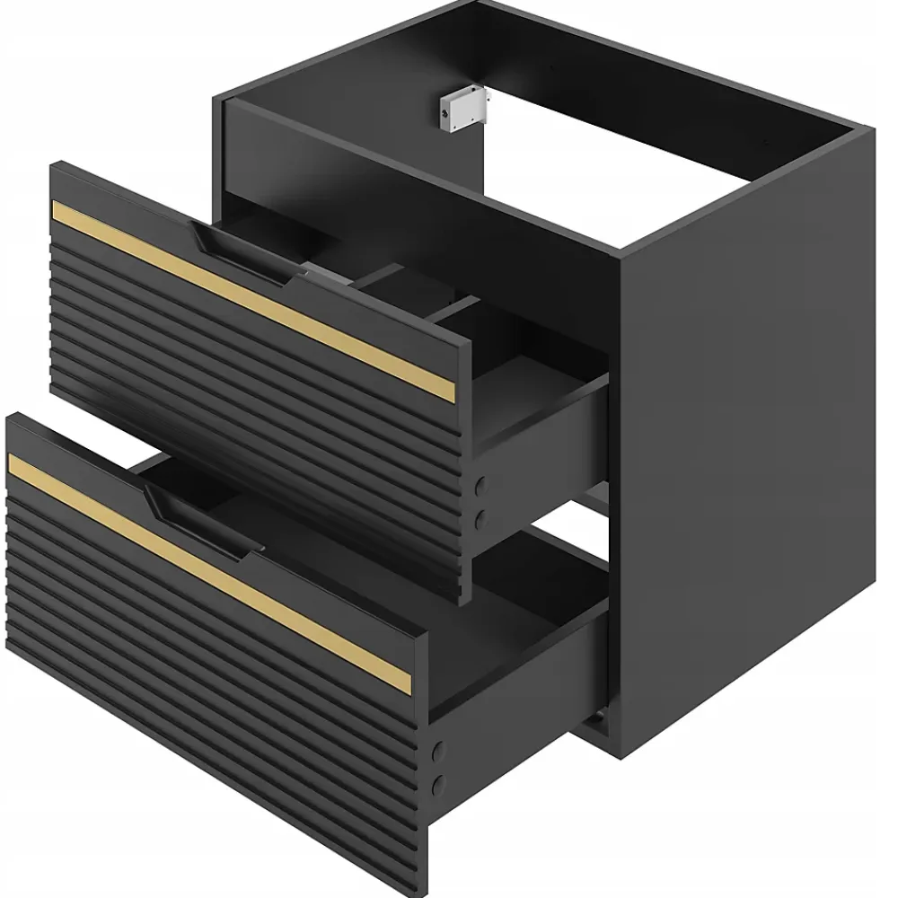Furnidea Meuble sous vasque suspendu VESPER noir 60 cm - bande décorative dorée