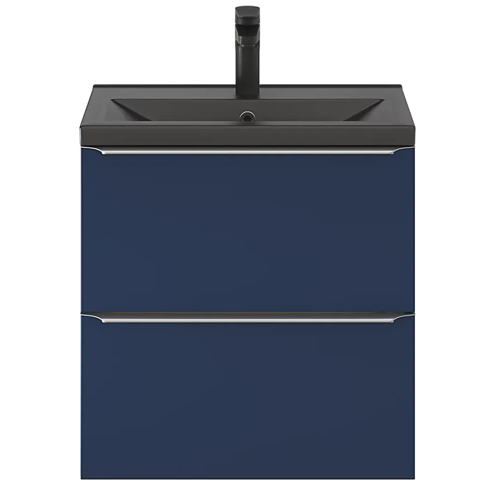 Meuble Buanderie|Meuble De Salle De Bains Faible Profondeur|GoodHome Meuble sous vasque suspendu faible profondeur bleu nuit mat l.60 x H.60 x P.36 cm, Imandra
