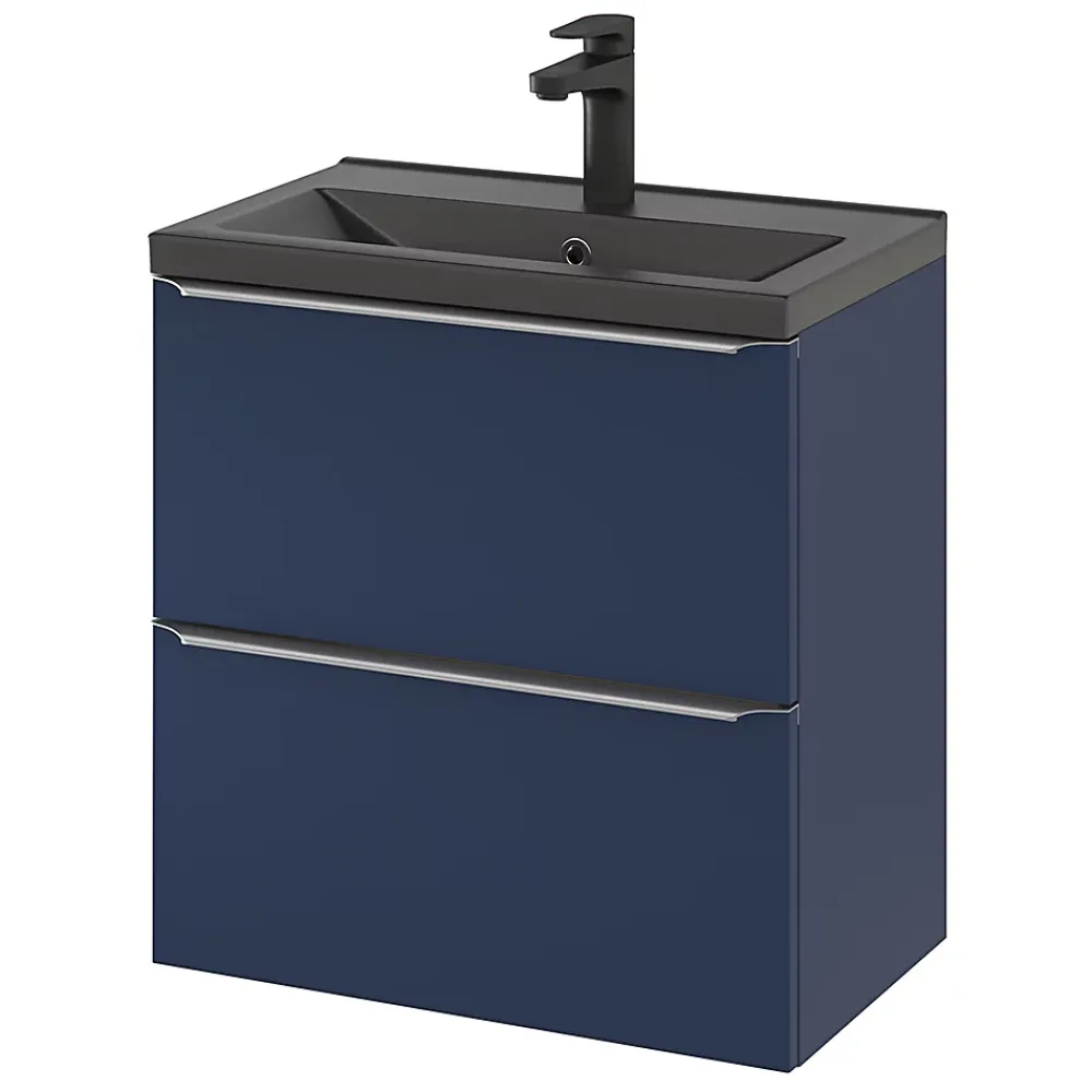 Meuble Buanderie|Meuble De Salle De Bains Faible Profondeur|GoodHome Meuble sous vasque suspendu faible profondeur bleu nuit mat l.60 x H.60 x P.36 cm, Imandra