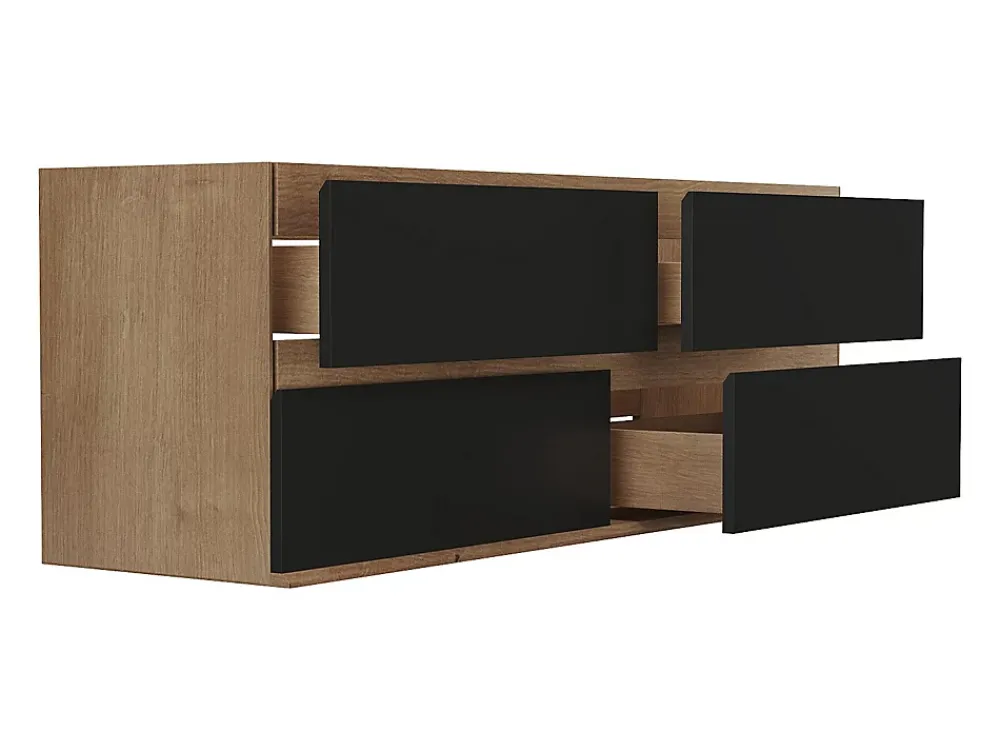 Vente-unique Meuble sous vasque suspendu - Coloris naturel clair et noir - 150 cm - SABURI