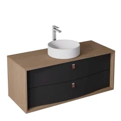 Meuble Buanderie|Decotec Meuble sous vasque suspendu noir mat 2 tiroirs l.120 x H.50 x P.50 cm, Havana