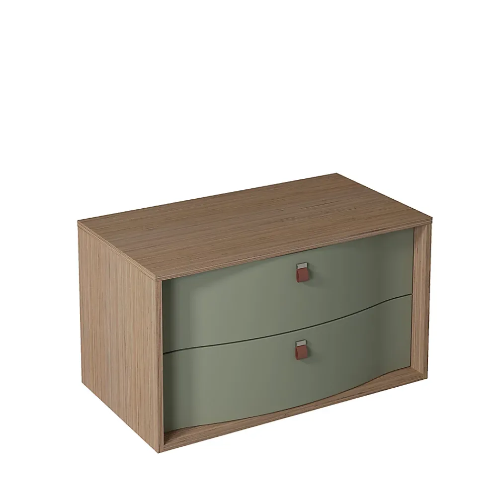 Meuble Buanderie|Decotec Meuble sous vasque suspendu vert fougère mat 2 tiroirs l.90 x H.50 x P.50 cm, Havana