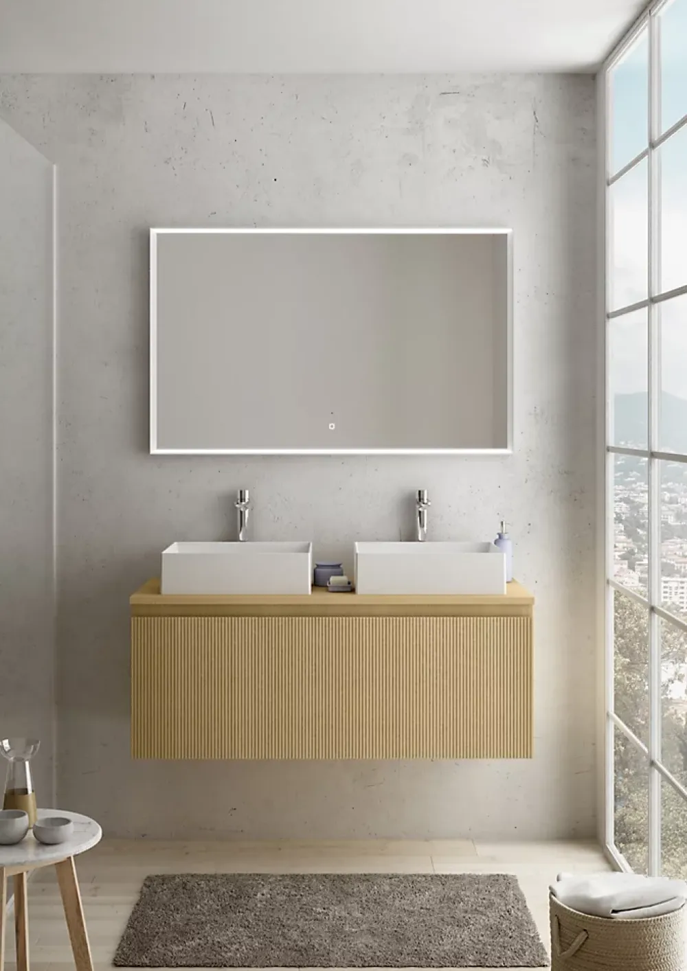 Meuble Buanderie|Ipiemme SRL Meuble sous vasque suspendu effet chêne miel l.120 cm pour double vasque, Pura