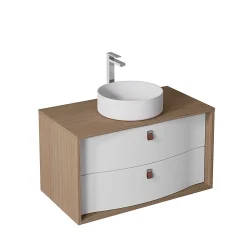 Decotec Meuble sous vasque suspendu blanc mat 2 tiroirs l.90 x H.50 x P.50 cm, Havana