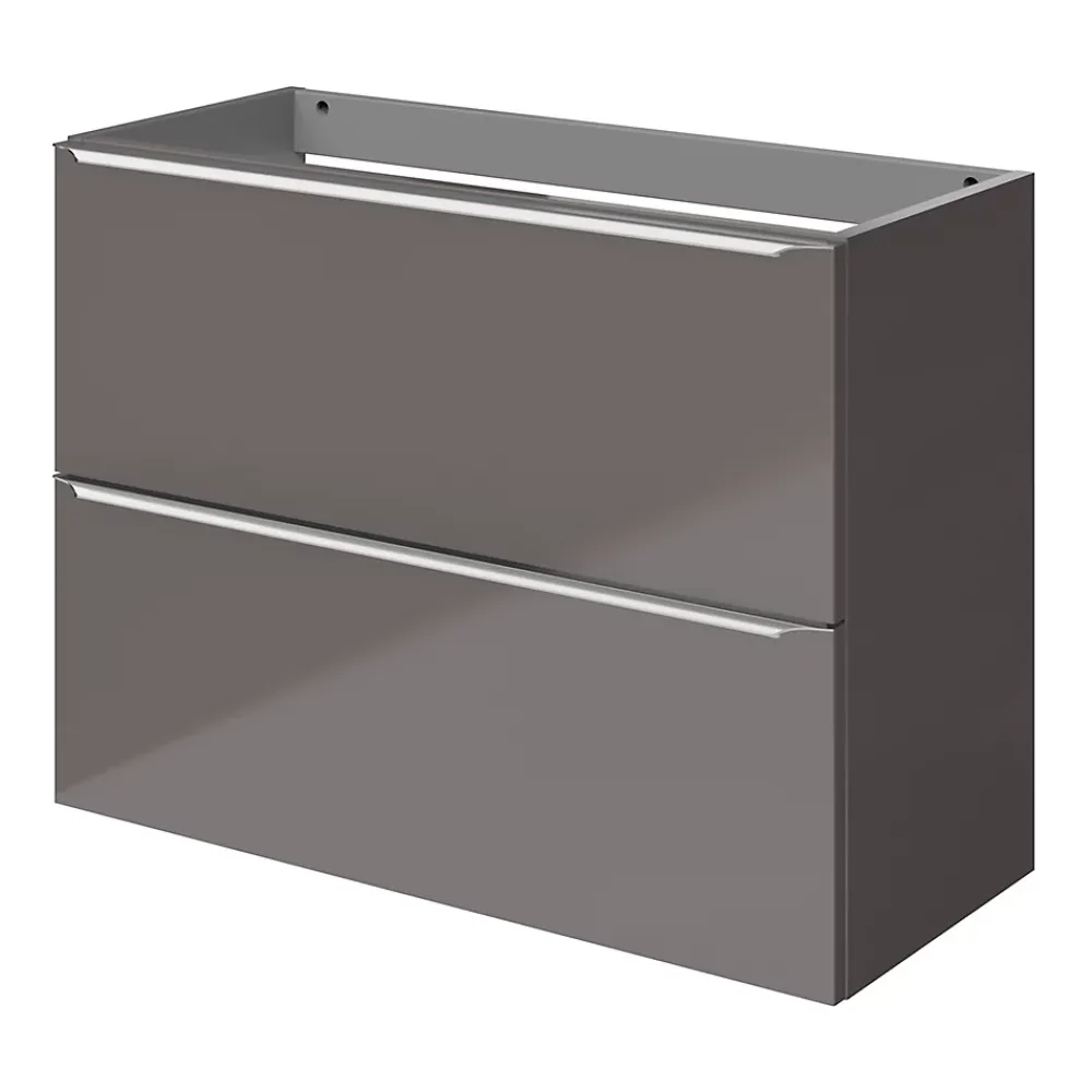 GoodHome Meuble sous vasque suspendu faible profondeur gris taupe brillant l.80 x H.60 x P.36 cm, Imandra