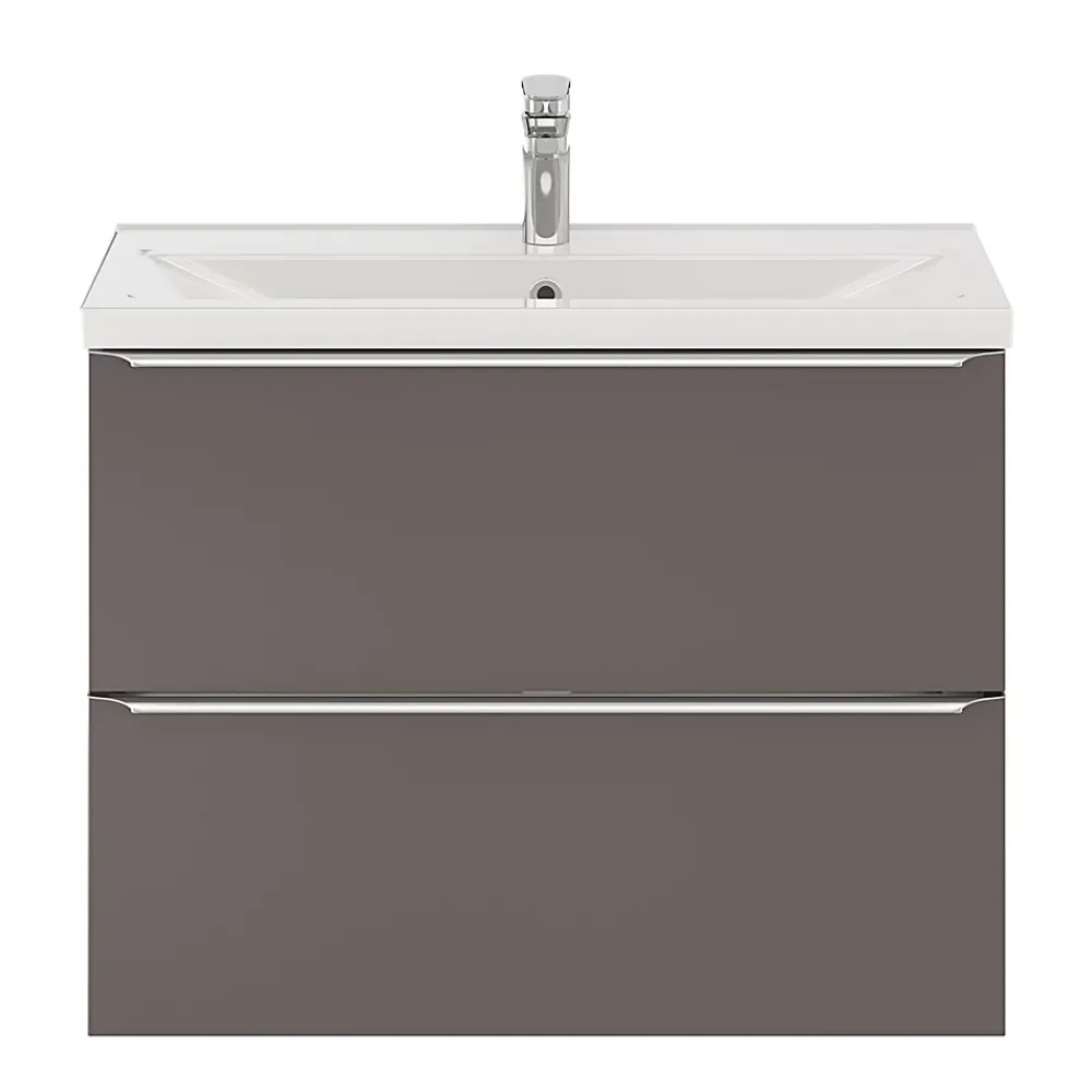 GoodHome Meuble sous vasque suspendu faible profondeur gris taupe brillant l.80 x H.60 x P.36 cm, Imandra