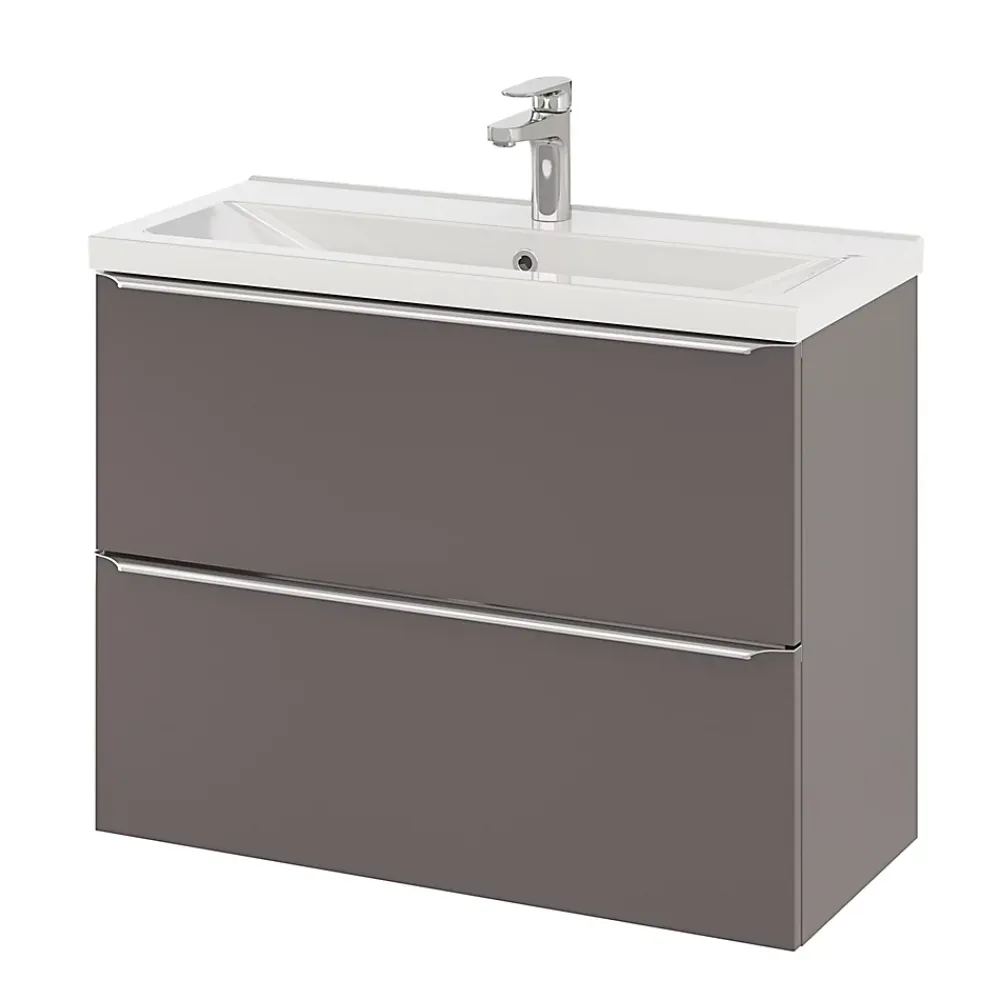 GoodHome Meuble sous vasque suspendu faible profondeur gris taupe brillant l.80 x H.60 x P.36 cm, Imandra