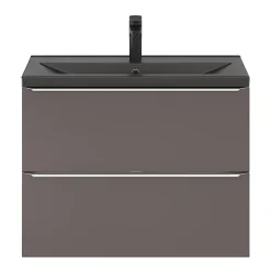 GoodHome Meuble sous vasque suspendu faible profondeur gris taupe brillant l.80 x H.60 x P.36 cm, Imandra