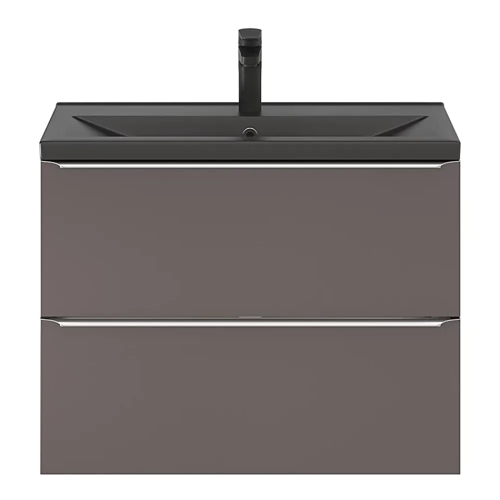 GoodHome Meuble sous vasque suspendu faible profondeur gris taupe brillant l.80 x H.60 x P.36 cm, Imandra