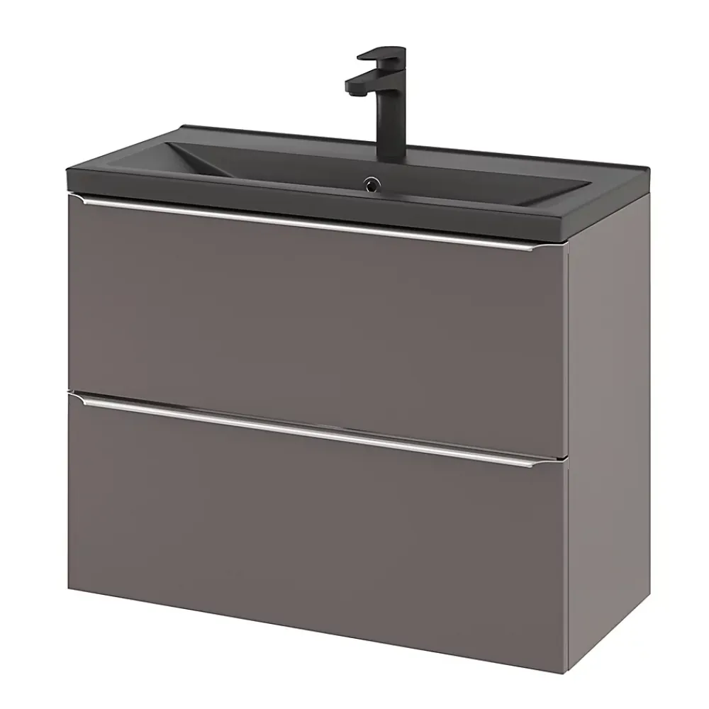 GoodHome Meuble sous vasque suspendu faible profondeur gris taupe brillant l.80 x H.60 x P.36 cm, Imandra