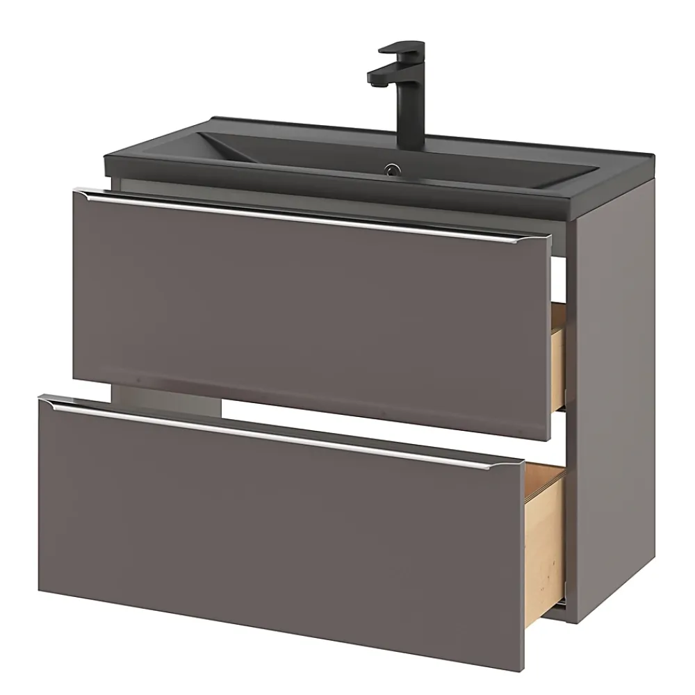 GoodHome Meuble sous vasque suspendu faible profondeur gris taupe brillant l.80 x H.60 x P.36 cm, Imandra