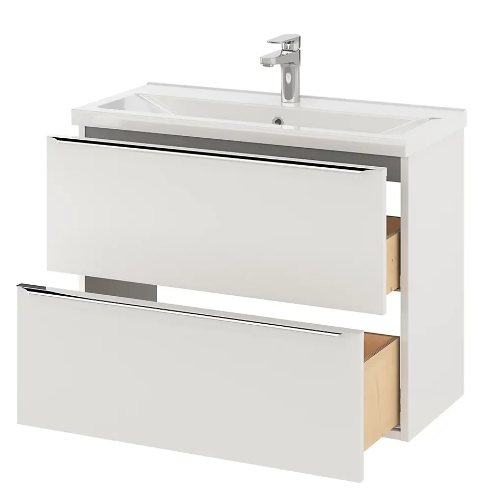 Meuble Buanderie|Meuble De Salle De Bains Faible Profondeur|GoodHome Meuble sous vasque suspendu faible profondeur blanc brillant l.80 x H.60 x P.36 cm, Imandra