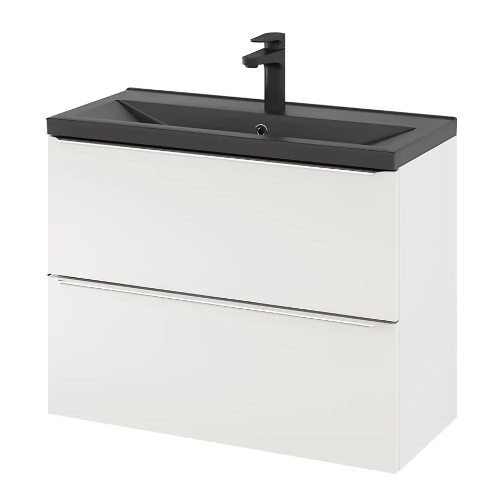 Meuble Buanderie|Meuble De Salle De Bains Faible Profondeur|GoodHome Meuble sous vasque suspendu faible profondeur blanc brillant l.80 x H.60 x P.36 cm, Imandra