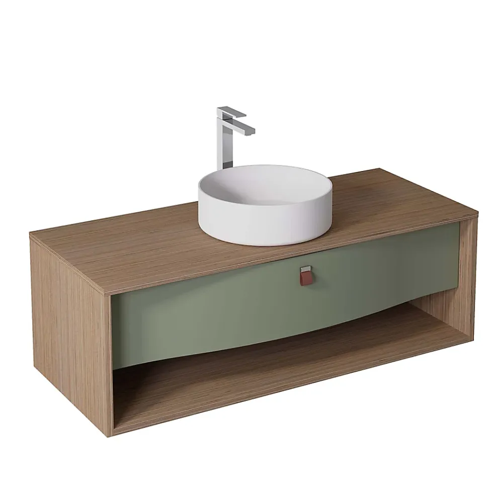Decotec Meuble sous vasque suspendu vert fougère mat 1 tiroir l.120 x H.40 x P.50 cm, Havana