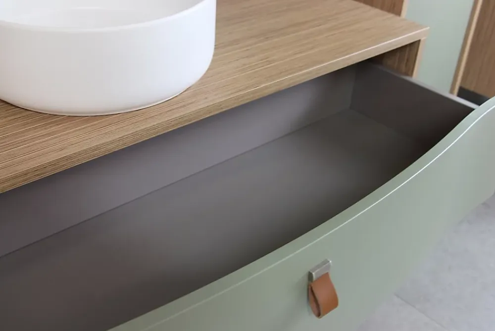 Decotec Meuble sous vasque suspendu vert fougère mat 1 tiroir l.120 x H.40 x P.50 cm, Havana