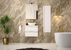 Meuble Sous Lavabo|Furnidea Meuble sous vasque suspendu ESPERO blanc 60 cm - bande décorative dorée
