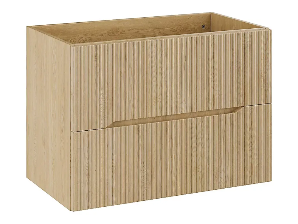 Meuble Sous-Vasque|Vente-unique Meuble sous vasque suspendu strié - Naturel clair - L80 cm - ORISO