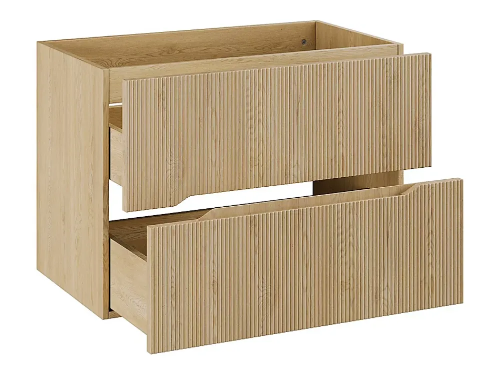 Meuble Sous-Vasque|Vente-unique Meuble sous vasque suspendu strié - Naturel clair - L80 cm - ORISO
