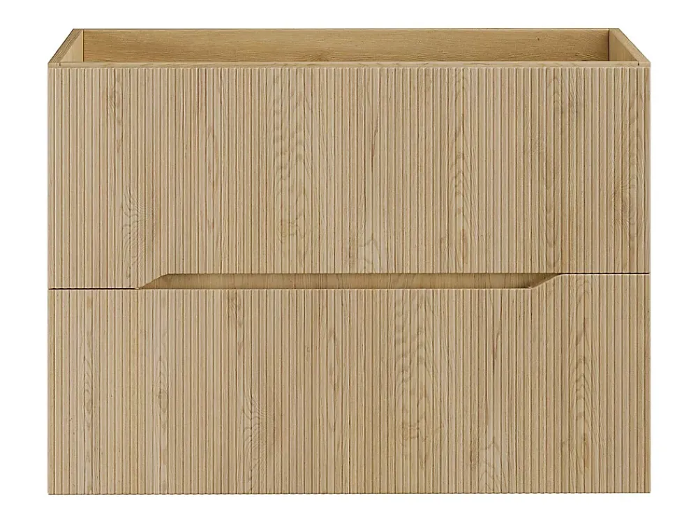 Meuble Sous-Vasque|Vente-unique Meuble sous vasque suspendu strié - Naturel clair - L80 cm - ORISO