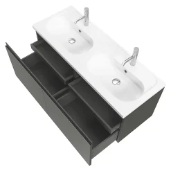 GoodHome Meuble sous vasque suspendu gris anthracite mat 4 tiroirs l.120 x H.48 x P.45 cm, Levanna