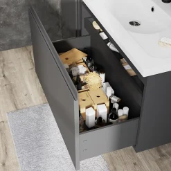 GoodHome Meuble sous vasque suspendu gris anthracite mat 2 tiroirs l.80 x H.48 x P.45 cm Levanna