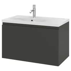 GoodHome Meuble sous vasque suspendu gris anthracite mat 2 tiroirs l.80 x H.48 x P.45 cm Levanna