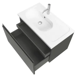 GoodHome Meuble sous vasque suspendu gris anthracite mat 2 tiroirs l.80 x H.48 x P.45 cm Levanna