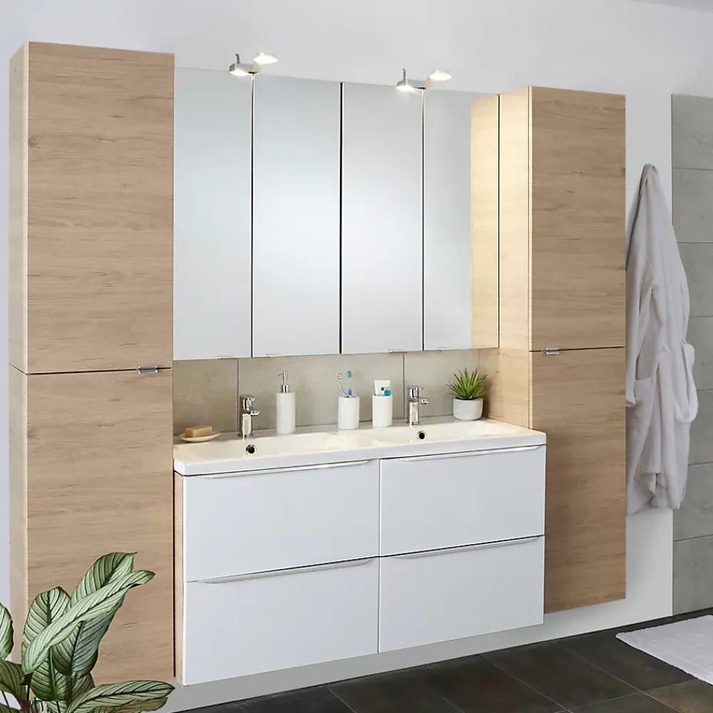 GoodHome Meuble sous vasque suspendu blanc brillant l.120 x H.60 x P.45 cm, Imandra