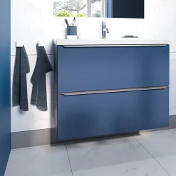 Meuble Buanderie|Meuble De Salle De Bains Faible Profondeur|GoodHome Meuble sous vasque suspendu faible profondeur bleu nuit mat l.80 x H.60 x P.36 cm, Imandra