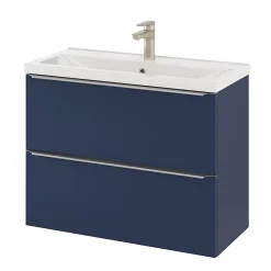 Meuble Buanderie|Meuble De Salle De Bains Faible Profondeur|GoodHome Meuble sous vasque suspendu faible profondeur bleu nuit mat l.80 x H.60 x P.36 cm, Imandra