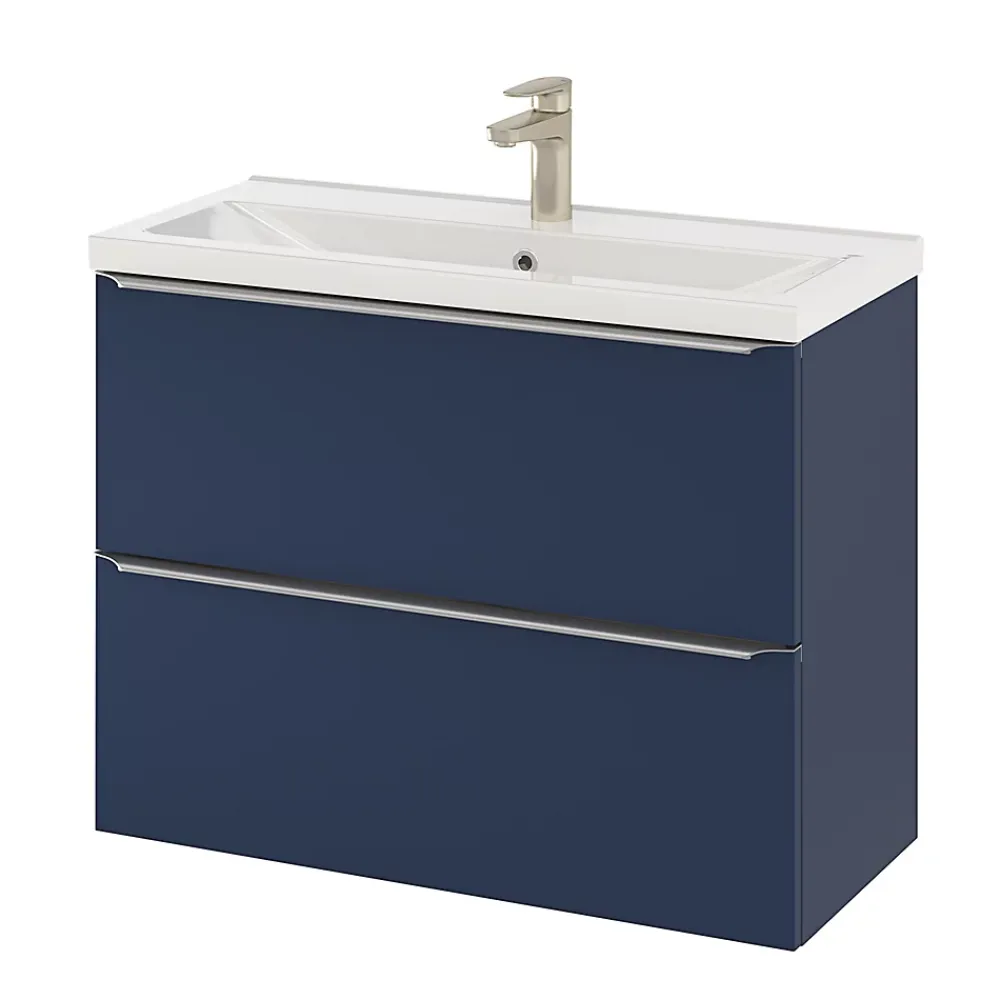 Meuble Buanderie|Meuble De Salle De Bains Faible Profondeur|GoodHome Meuble sous vasque suspendu faible profondeur bleu nuit mat l.80 x H.60 x P.36 cm, Imandra