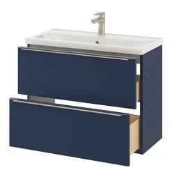 Meuble Buanderie|Meuble De Salle De Bains Faible Profondeur|GoodHome Meuble sous vasque suspendu faible profondeur bleu nuit mat l.80 x H.60 x P.36 cm, Imandra