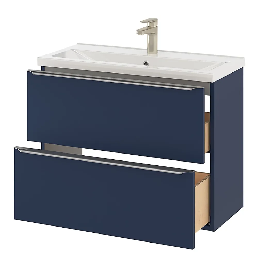 Meuble Buanderie|Meuble De Salle De Bains Faible Profondeur|GoodHome Meuble sous vasque suspendu faible profondeur bleu nuit mat l.80 x H.60 x P.36 cm, Imandra