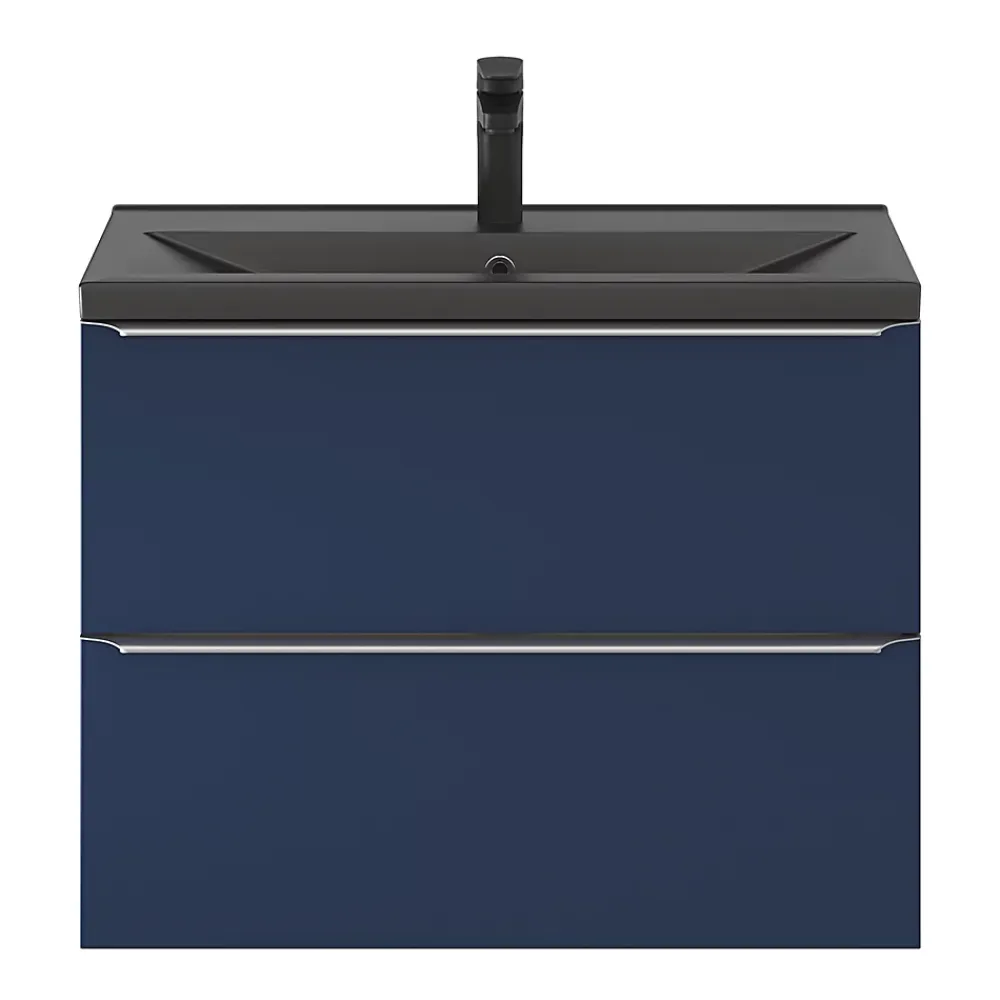 Meuble Buanderie|Meuble De Salle De Bains Faible Profondeur|GoodHome Meuble sous vasque suspendu faible profondeur bleu nuit mat l.80 x H.60 x P.36 cm, Imandra