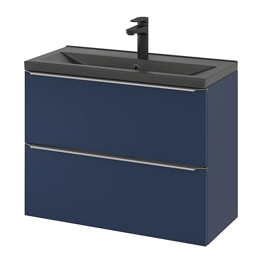 Meuble Buanderie|Meuble De Salle De Bains Faible Profondeur|GoodHome Meuble sous vasque suspendu faible profondeur bleu nuit mat l.80 x H.60 x P.36 cm, Imandra