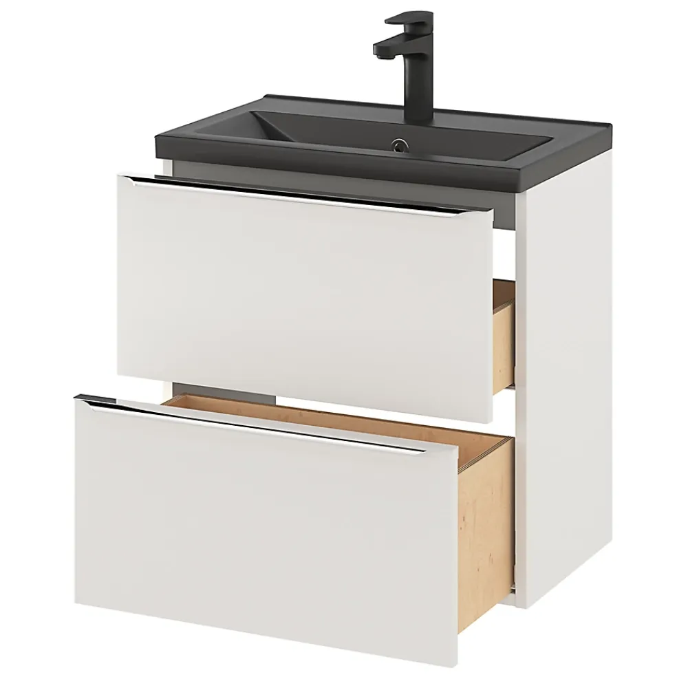 Meuble Buanderie|Meuble De Salle De Bains Faible Profondeur|GoodHome Meuble sous vasque suspendu faible profondeur blanc brillant l.60 x H.60 x P.36 cm, Imandra