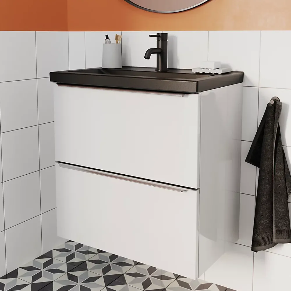 Meuble Buanderie|Meuble De Salle De Bains Faible Profondeur|GoodHome Meuble sous vasque suspendu faible profondeur blanc brillant l.60 x H.60 x P.36 cm, Imandra