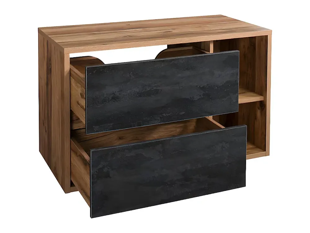 Meuble Sous-Vasque|Vente-unique Meuble sous vasque suspendu coloris naturel et anthracite - 100 cm - TIKITIKI