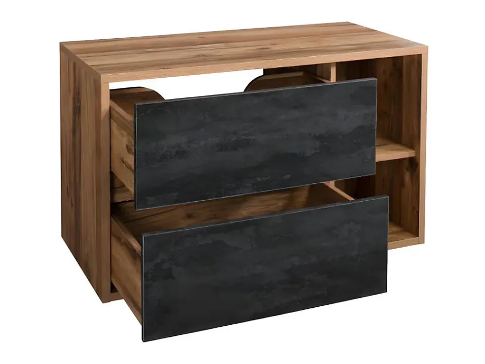 Meuble Sous-Vasque|Vente-unique Meuble sous vasque suspendu coloris naturel et anthracite - 100 cm - TIKITIKI