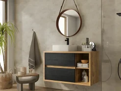 Meuble Sous-Vasque|Vente-unique Meuble sous vasque suspendu coloris naturel et anthracite - 100 cm - TIKITIKI