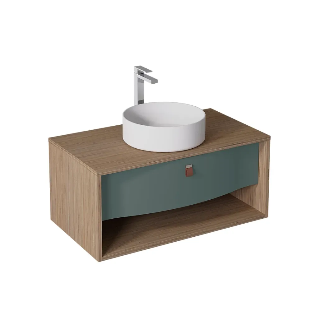 Decotec Meuble sous vasque suspendu vert toundra mat 1 tiroir l.90 x H.40 x P.50 cm, Havana