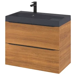 GoodHome Meuble sous vasque suspendu effet noyer l.80 x H.60 x P.45 cm, Imandra
