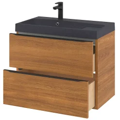 GoodHome Meuble sous vasque suspendu effet noyer l.80 x H.60 x P.45 cm, Imandra